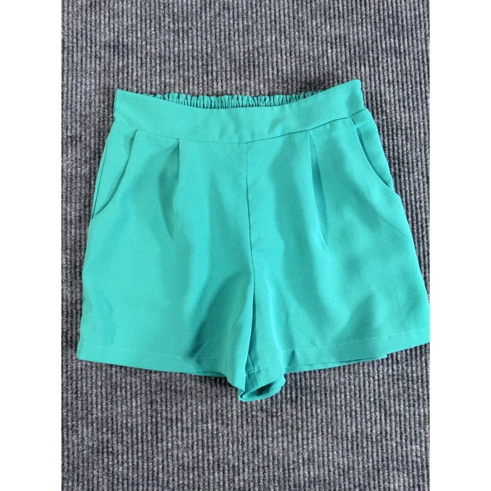 HUDSON GRAY Chino Shorts Green High Rise Pleated Elastic Waist Pull On S Women - Picture 1 of 4